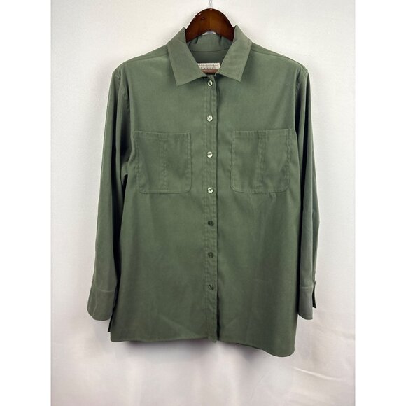 Men’s Basic Editions Large Forest Green Button Up Shirt with Breast Pockets - Picture 1 of 4